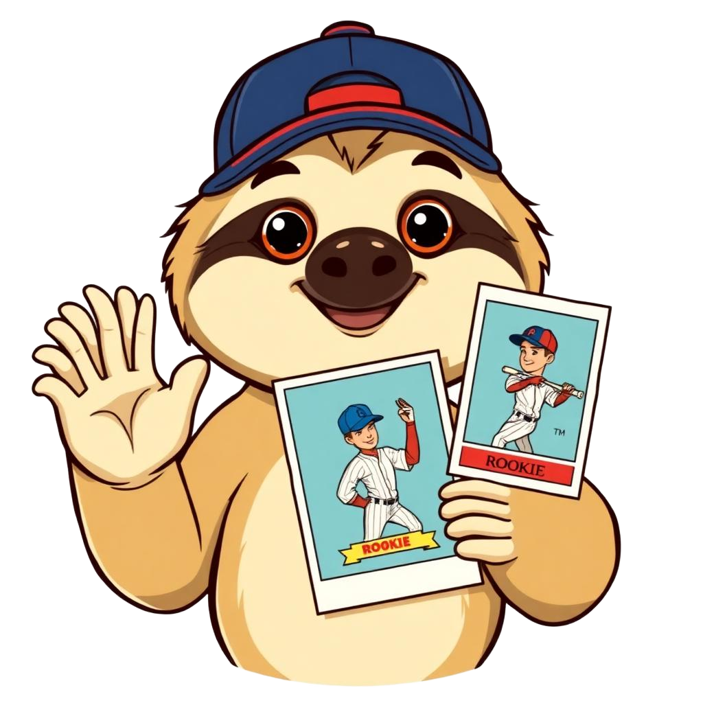 CrossState mascot sloth holding a card